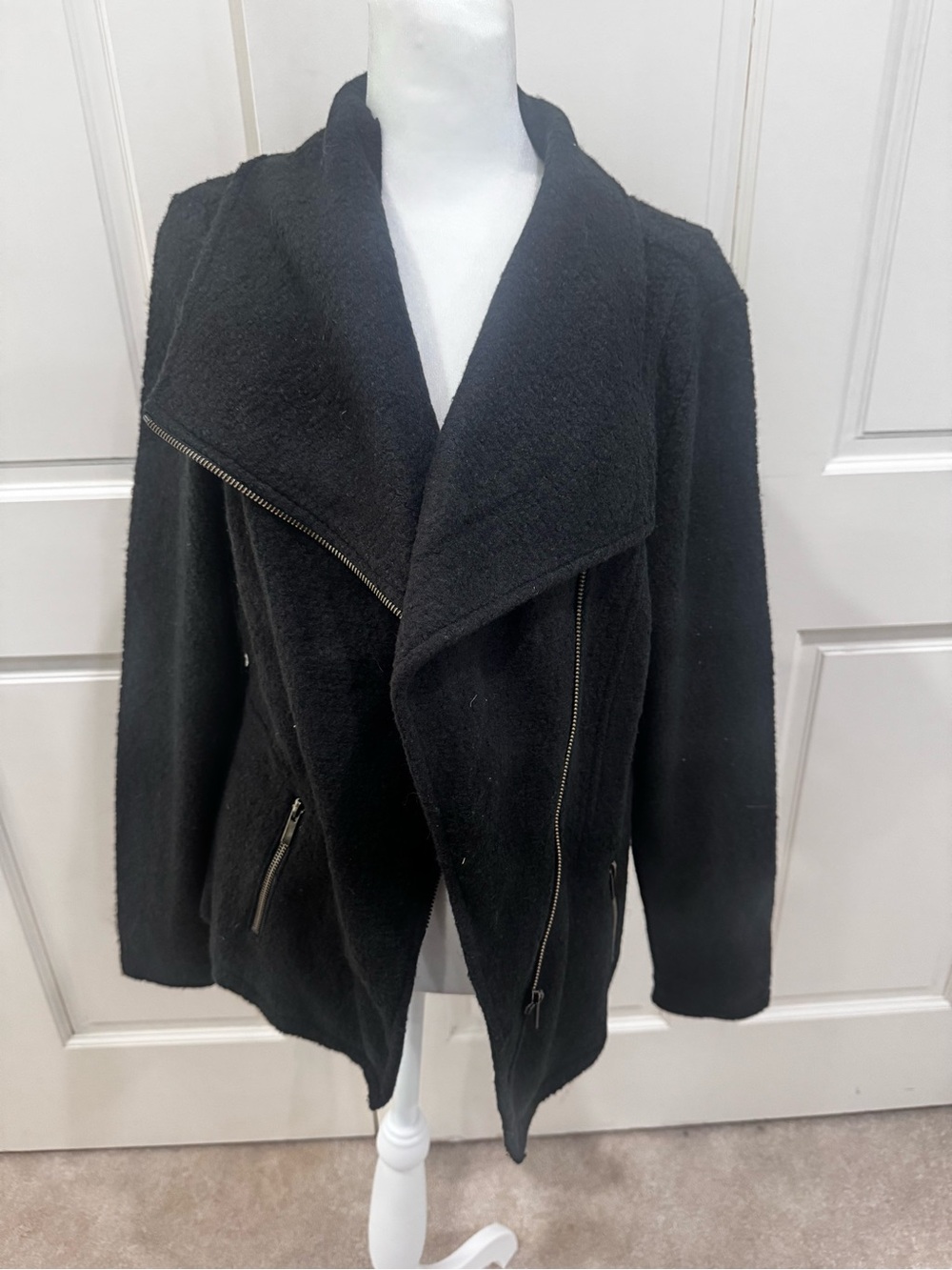 Womens Halogen, Black Boucle Asymmetrical Zip Blazer Jacket, size L